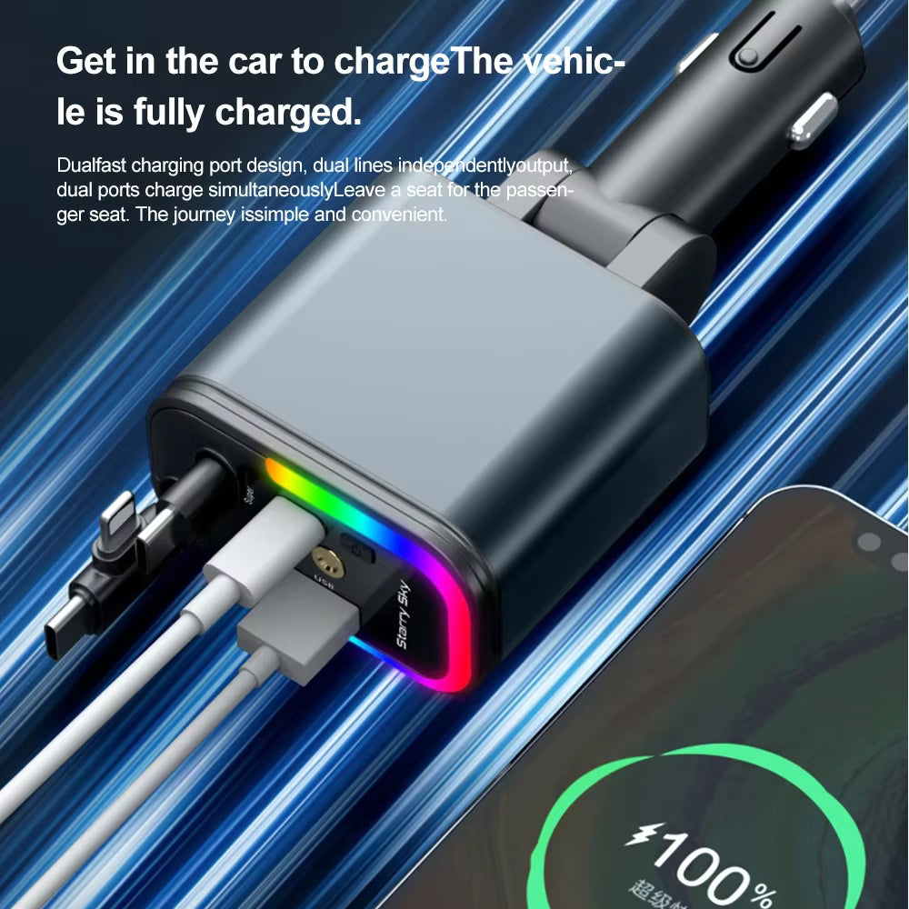 5-in-1 Smart Car Charger (180W) - Chaji ya Kijanja Inayojivuta yenye Taa za Nyota (Starlight)