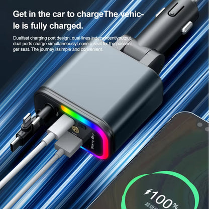 5-in-1 Smart Car Charger (180W) - Chaji ya Kijanja Inayojivuta yenye Taa za Nyota (Starlight)