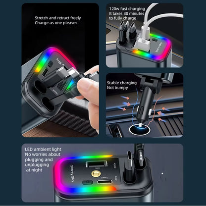 5-in-1 Smart Car Charger (180W) - Chaji ya Kijanja Inayojivuta yenye Taa za Nyota (Starlight)