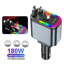 5-in-1 Smart Car Charger (180W) - Chaji ya Kijanja Inayojivuta yenye Taa za Nyota (Starlight)